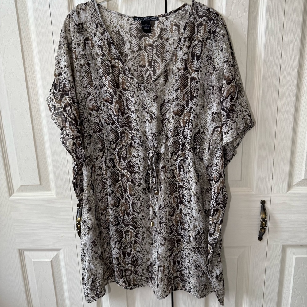 Coco Bianco Snakeskin Swimsuit Coverup Tunic Dress Waist Tie Womens size Medium